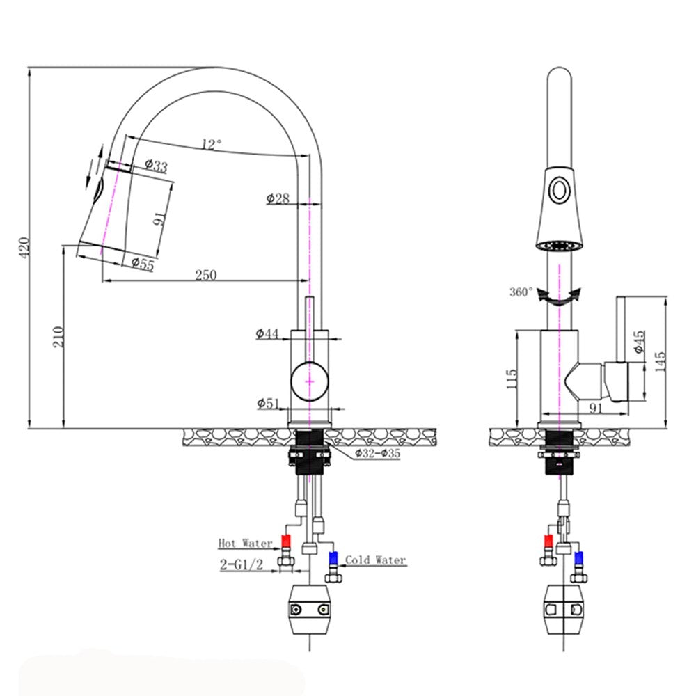 AP Round Pull Out Kitchen Mixer 670