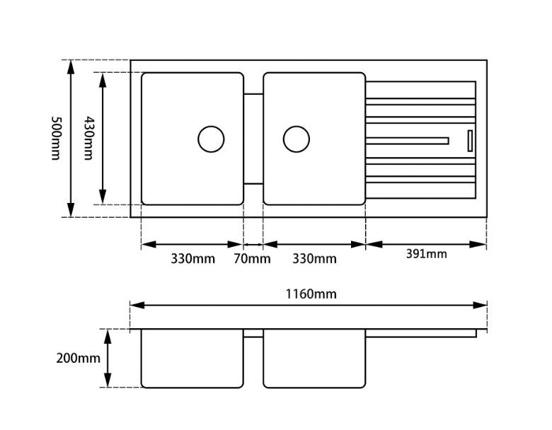 Quartz Granite Double Kitchen Sink with Drainboard 1200