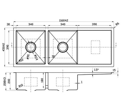 Eden Double Bowl Single Drainer Kitchen Sink