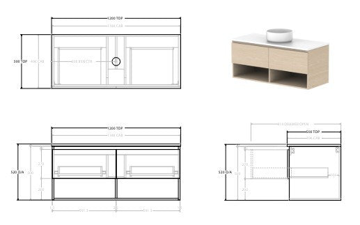 Glacier Full Depth Shelf Vanity Unit  1200