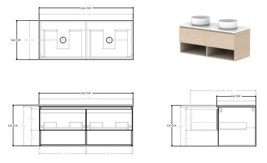 Glacier Full Depth Shelf Vanity Unit  1200