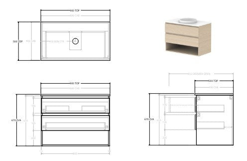 Glacier Twin Full Depth Shelf Vanity Unit 900