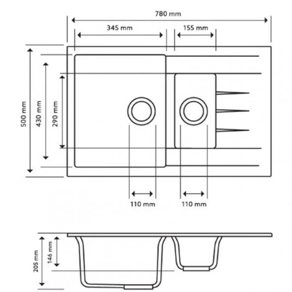 Carysil Mozart and 1 and 1/4 Kitchen Sink 800