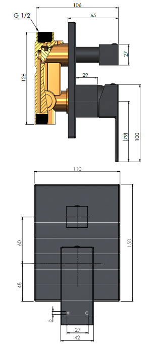 ME Square Wall Mixer with Diverter