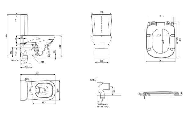 Posh Domaine Rimless Close Coupled Back to Wall Toilet Suite