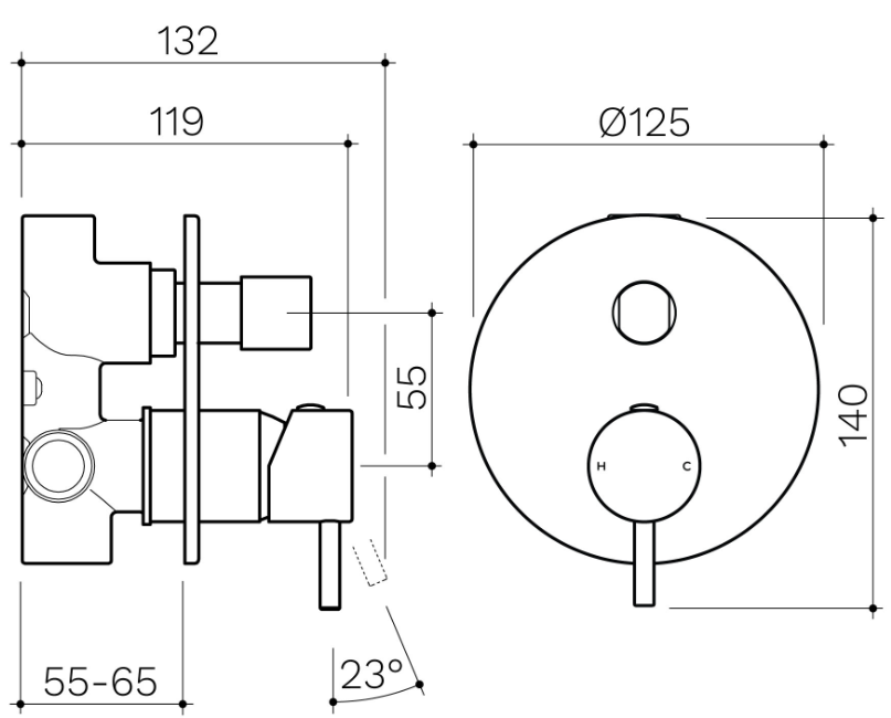 KDK Round Pin Wall Mixer with Diverter