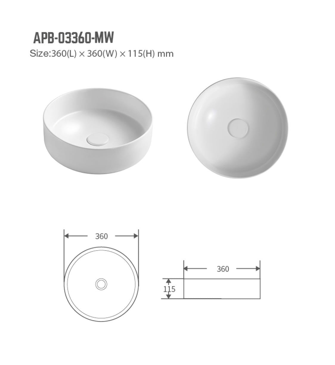 APB Round Porcelain Basin 360