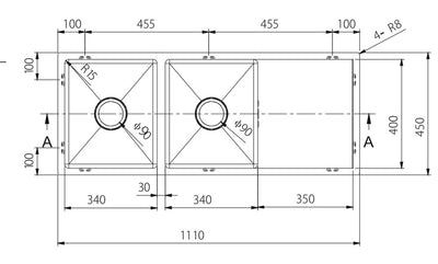 MN Double Bowl Kitchen Sink 1100