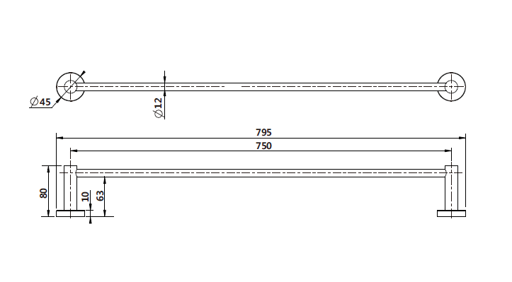 Mirage Single Towel Rail 750