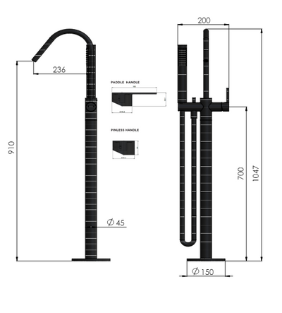 ME Round Free Standing Bath Spout and Hand Shower