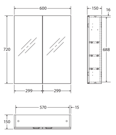 Fremantle PVC Pencil Edge Mirror Cabinet