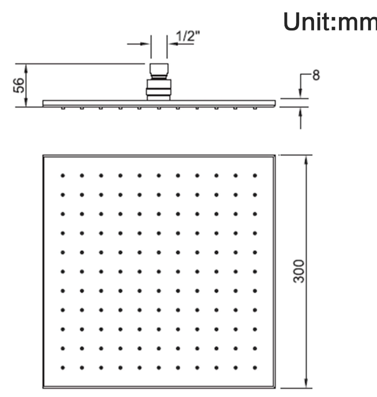 AQP Square Rainfall Shower Head 300