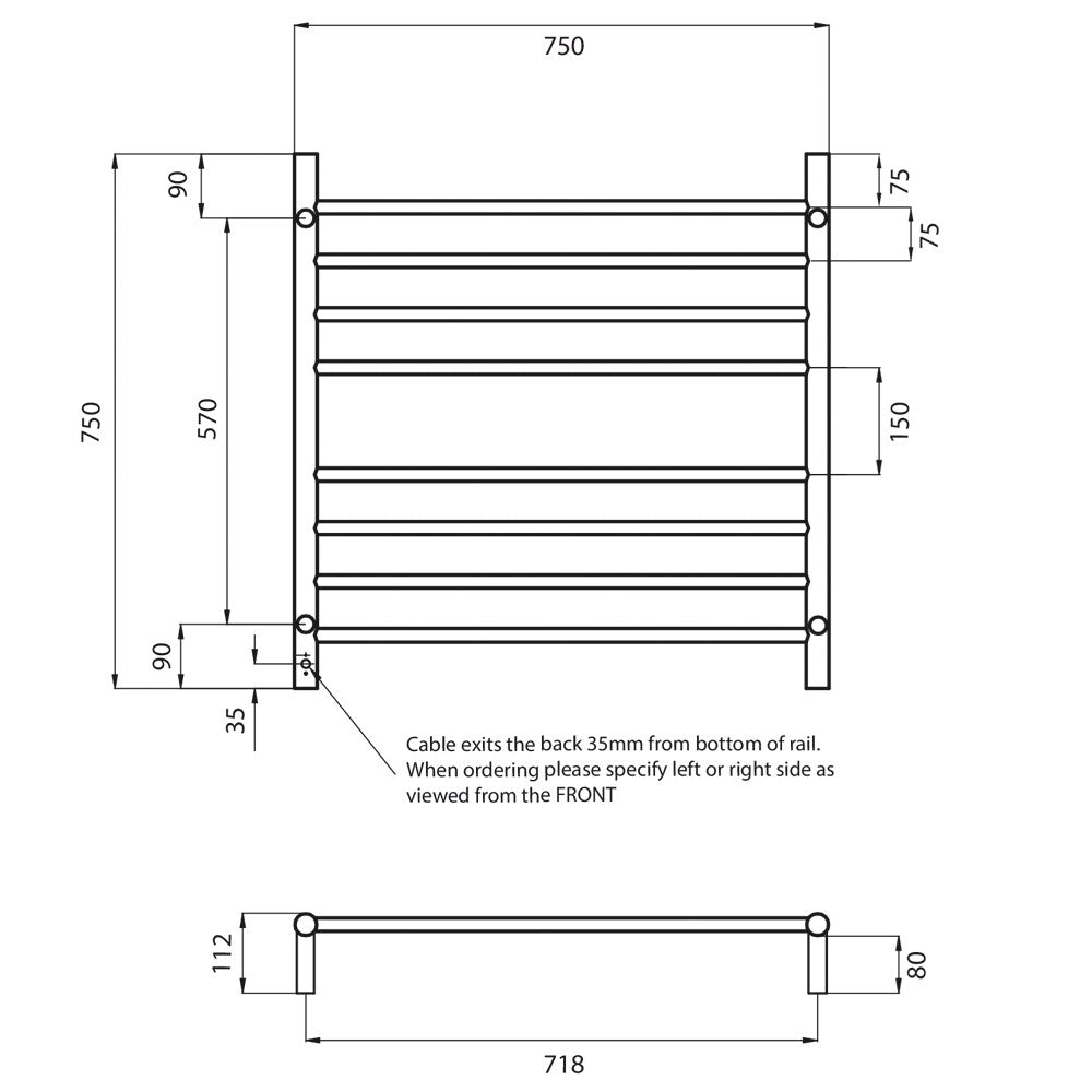 Heated Round Ladder Towel Rail 750