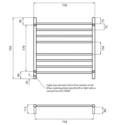 Heated Round Ladder Towel Rail 750