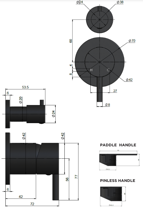 ME Round Wall Mixer with Diverter B