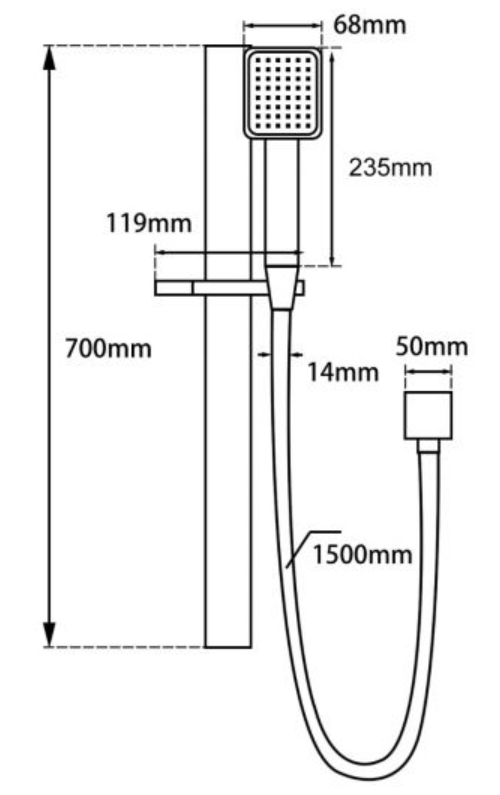 AQP Square Handheld Shower Rail