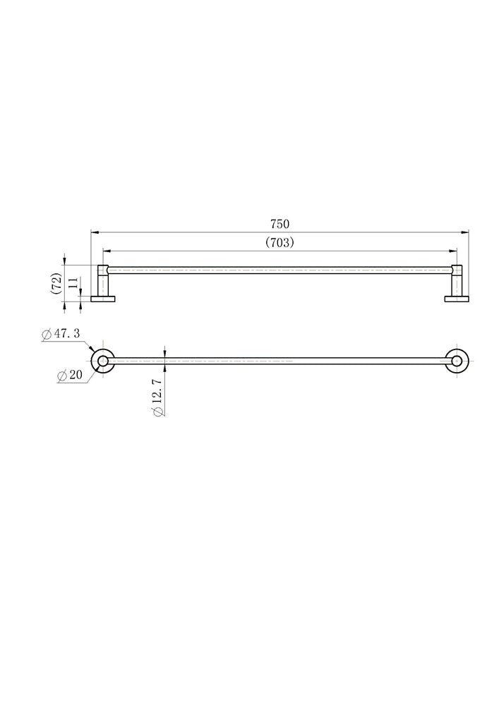 Deluxe Single Towel Rail 750