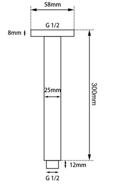 AQP Square Ceiling Shower Arm 300