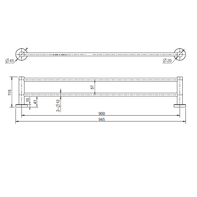 Mirage Double Towel Rail 900