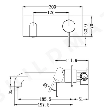 Mecca Wall Mixer with Spout Up Handle 185mm