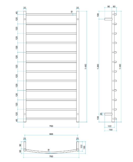 TG Curved Round Ladder Heated Towel Rail