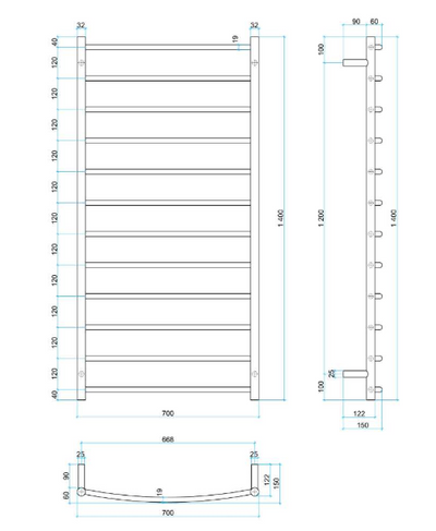 TG Curved Round Ladder Heated Towel Rail