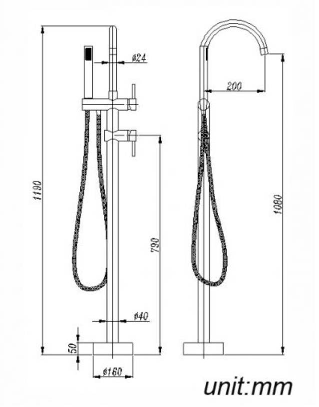 AQP Free Standing Round Bath Spout with Handheld Shower