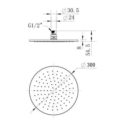 MN Brass Round Shower Head 300