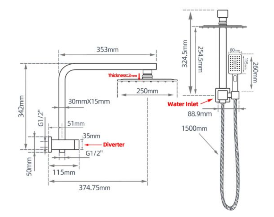 AQP Square Handheld Shower 10"