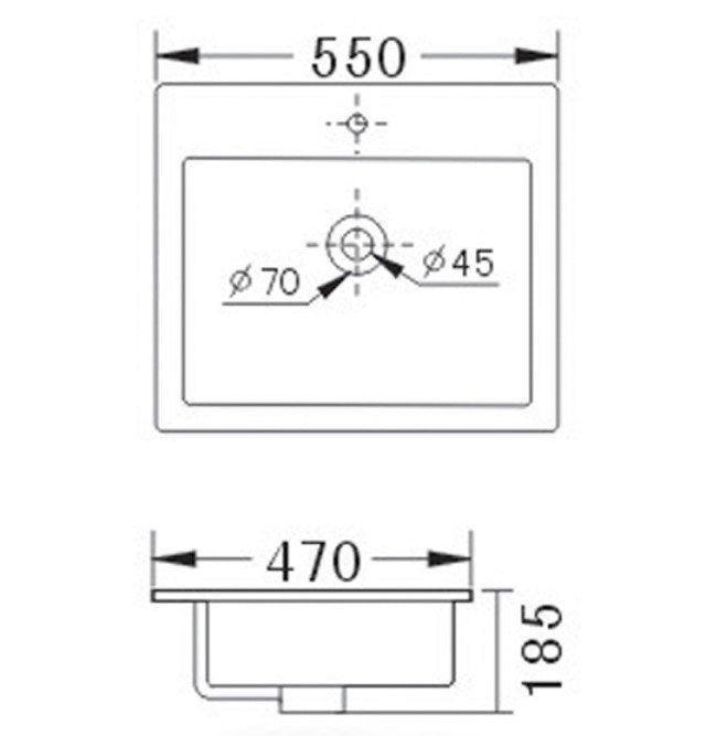 Rosa Square Undermount Basin with Overflow 550