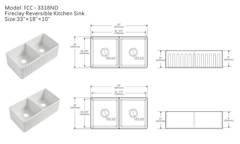 Fine Fireclay Double Kitchen Sink 835