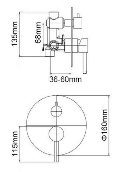 Lucid Pin Lever Wall Mixer with Diverter