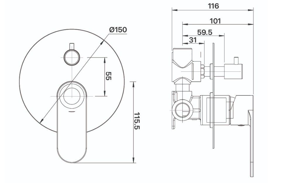 Saffron Wall Mixer with Diverter