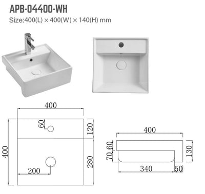 NG Square Drop In Square Porcelain Basin 400