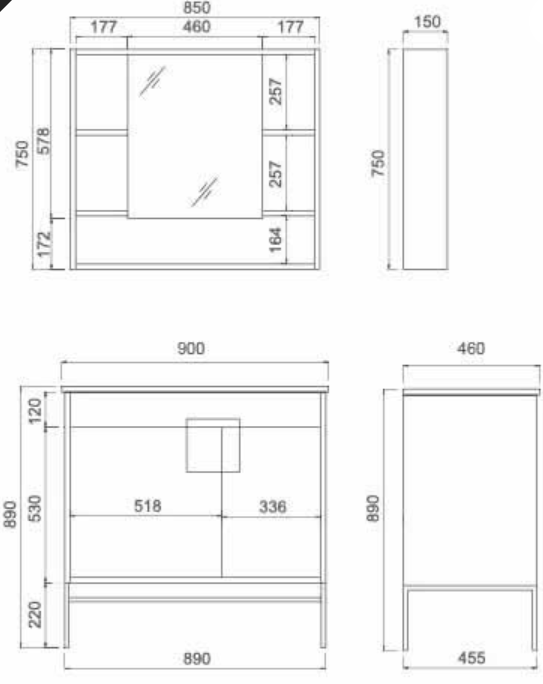 Spoleto Mirror Cabinet 900