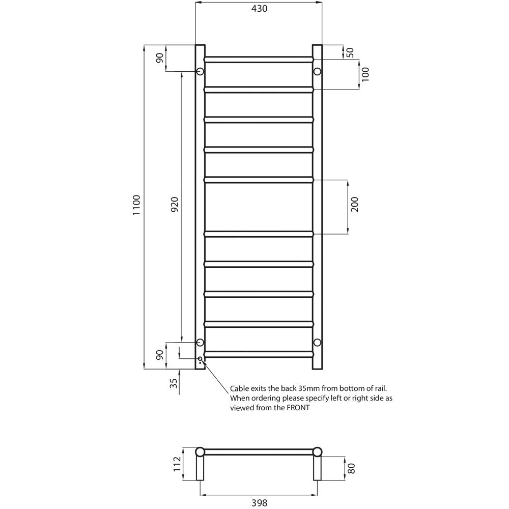 10 Heated Round Towel Rail 1100