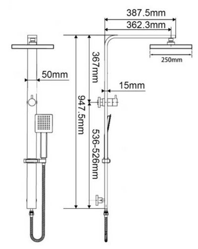 10'' Square Wide Rail Shower Station with 3F Handheld Shower