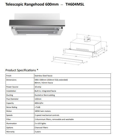 Telescopic Rangehood 600