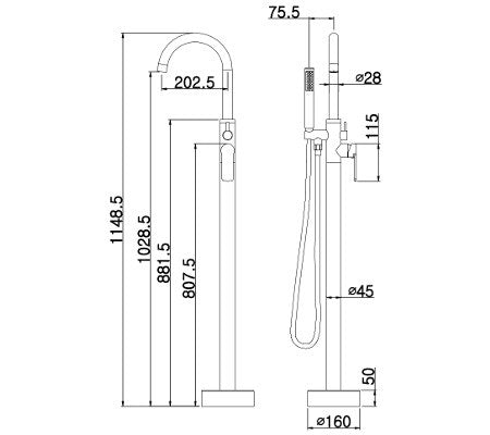 Akemi Free Standing Bath Spout with Handheld Shower Spray