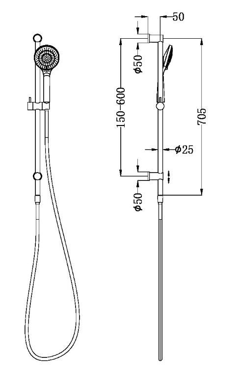 Mecca Hand Shower Rail Set With Air Shower