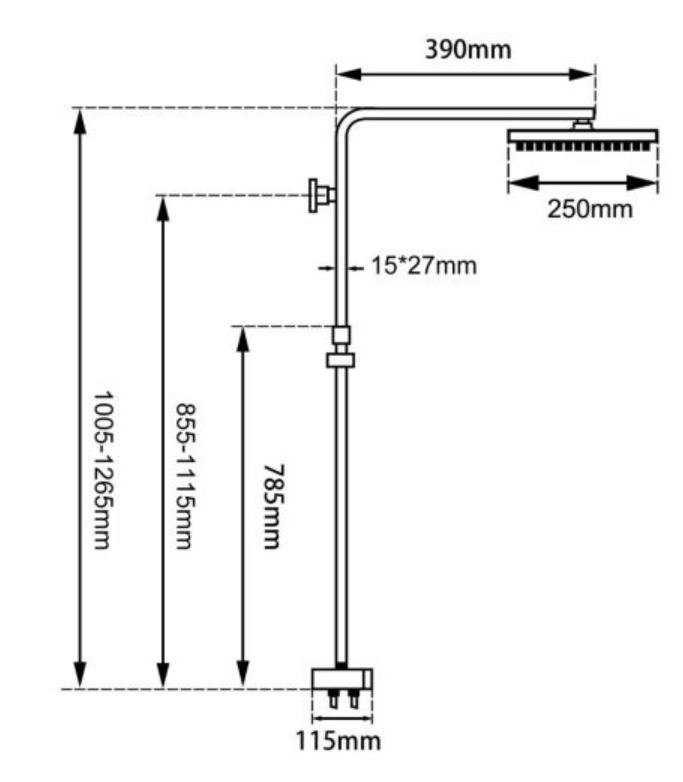 AQP Square Chrome Shower Station Top/Bottom Inlet 10"