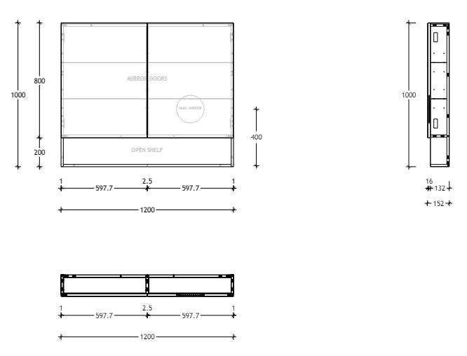 Shelf Semi-Recessed Mirror Cabinet 1200