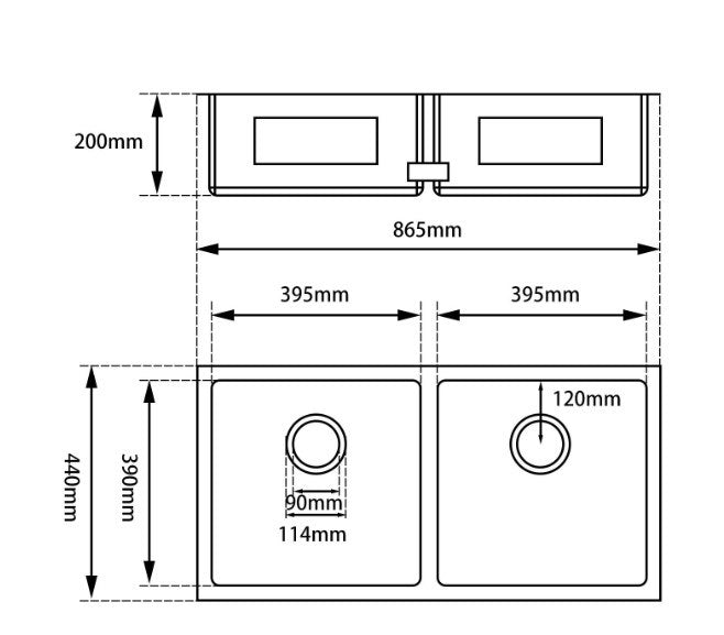 NR Square Double Kitchen Sink 900