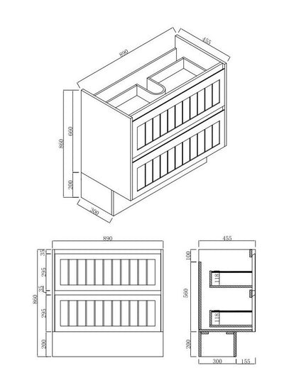 Glacier Lite Twin Full Depth Door and Drawer Wall Hung Vanity Unit 900