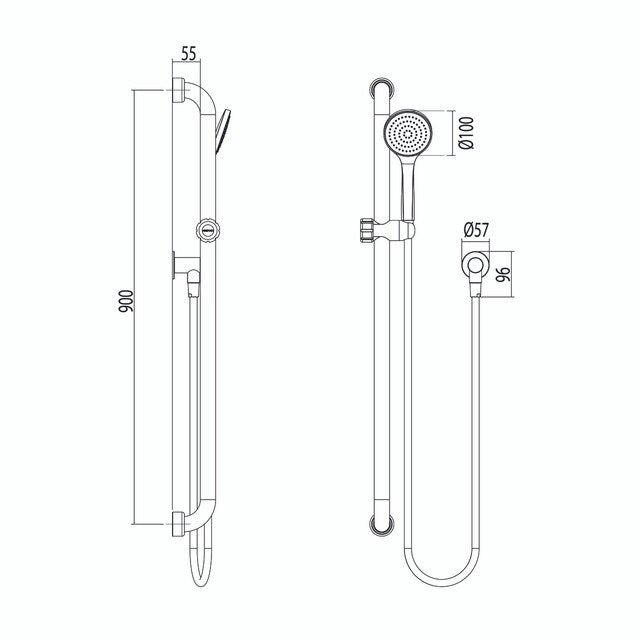 Hygienic Seal Glide Hand Shower Rail Set