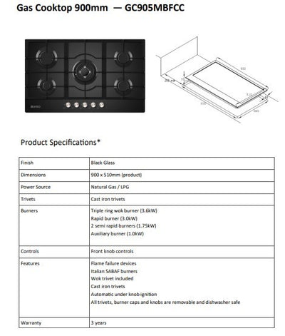 Black Glass Cooktop 900