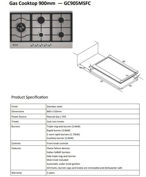 Stainless Steel Gas Cooktop 900