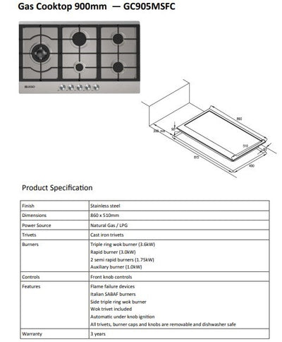 Stainless Steel Gas Cooktop 900