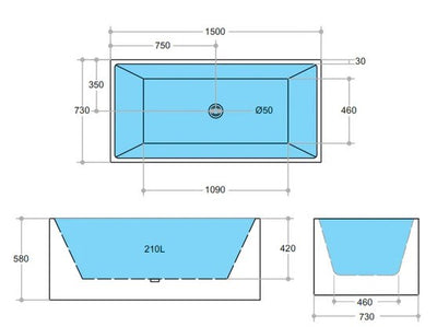 Milano Multi-Fit Free Standing Bathtub with Overflow