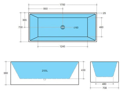 Milano Multi-Fit Free Standing Bathtub with Overflow